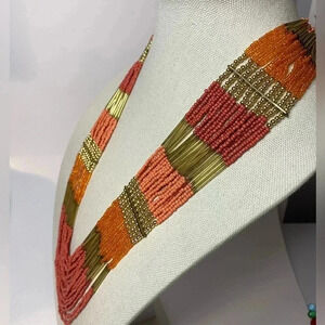Joe Fresh - Orange & Gold tone statement necklace